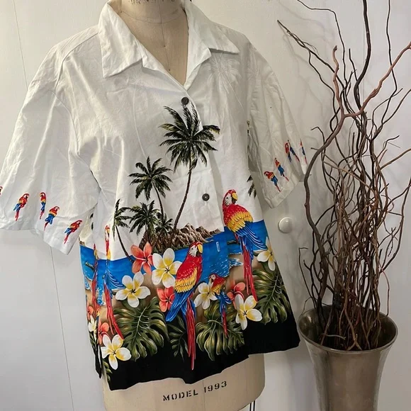 Pacific Legend Hawaiian Shirt Womens Short Sleeve Floral Made In Hawaii - Picture 1 of 7